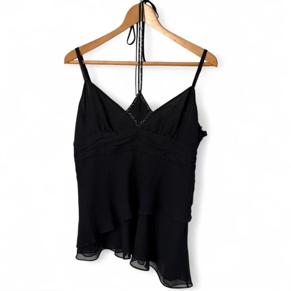 BCBGMaxazaria Black 100% Silk Cami Tank with Beaded Halter Top Detail Large - Picture 2 of 6